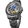FORSINING Orologio retrò per gli uomini intagliato a carica automatica tatuaggio meccanico Tourbillon fase lunare secondi indipendenti scheletro automatico orologi da polso