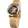 FORSINING Orologio meccanico automatico da donna, con quadrante dorato e cinturino in maglia in acciaio inox, numeri romani, orologio a carica automatica, Oro, Bracciale