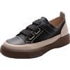 Jamron Donna Stile retrò Sneakers Basse in Vera Pelle Suola Morbida Loafers Scarpe con Chiusura a Strappo Nero EU39