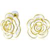Bling Jewelry Moda Smalto 3D Bianco Rosa Fiore Orecchini A Bottone Stile 14K Placcato Oro