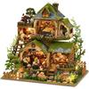 Cuteefun Miniatura Casa Delle Bambole Kit con LED, Artigianato in Legno per Adulti Adolescenti da Costruire, Regali di Natale per il Compleanno (Avventure nella Foresta)