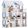 Navaris Casa delle Bambole Vittoriana Grande in Legno - Casa Bambola Arredata di Legno - Casetta con 4 Accessori - 11 Mobili - a 3 Piani con 5 Stanze - Case Giocattolo - dai 3 Anni