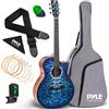 Pyle Onda Blu Ripple, Chitarra Acustica con Corde in Acciaio, Tavola in Abete Massiccio e Finitura Lucida, Dimensioni Standard con Kit di Accessori Completo, Sintonizzatore Digitale, per Principianti