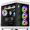 Case Gamdias NESO P1 BW - Full Tower ATX, Forma trapezoidale per desktop orizzontale e configurazione verticale, Pannelli in vetro temperato panoramici anteriori e laterali con apertura a battente, Telaio a doppia camera, Bianco/Nero