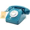 GPO 746 Telefono a Quadrante Push Button, Telefono Fisso Vintage per Casa, Ufficio, Telefoni Retro Con Suoneria a Campanello Originale e Cavo Arricciato, Azure Blue