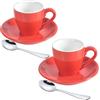 ionEgg - Tazzina da caffè in porcellana con piattino e cucchiaini mini in acciaio INOX, tazza per espresso, 80 ml/2.7 fl oz, confezione da 2, colore: rosso