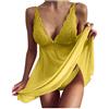 Sllowwa Babydolls Lingerie sexy per le donne cattivo San Valentino lingerie body per le donne 2 pezzi triangolo in rete profondo scollo a V body in pizzo baby doll lingerie sexy, Giallo, M