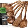 WOODENHOUSE LIFELONG QUALITY Set Utensili Cucina Legno, Mestoli in Legno, Schiumarola, Wok, Attrezzi Cucina Antigraffio, Fatti a Mano, Resistenti al Calore, 6 pezzi