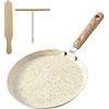 MEGYAD Crepe - Padella con rivestimento antiaderente da 22 cm: padella per pancake, in alluminio pressofuso, con distributore di pasta e pala di legno, per altre fonti di calore e induzione (albicocca)
