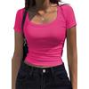 Zeagoo Maglie Donne Manica Corte Casual Basic Top Elegante T-Shirt Girocollo Costine Shirt Slim Fit Tinta Unita Tops Rosa XXL