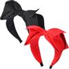 JINBUYAO Cerchietto per capelli con fiocco rosso da donna, con nodo nero, grande fiocco, turbante largo annodato, fascia per capelli con fiocco, accessori per capelli (nero e rosso)