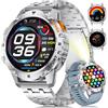 ESFOE Smartwatch Uomo Militare con Torcia LED,1.43" AMOLED Orologio Smartwatch Uomo con 500mAh 5ATM Impermeabile, 110+ Modalità Sportive Fitness Tracker Smart Watch con Chiamate Whatsapp Argento