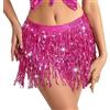 Baisdan Costume da Ballerina del Ventre con Paillettes Nappa Frangia Sciarpa Cintura Cintura Gonna Avvolgente, Rosso Rosato, Taglia Unica