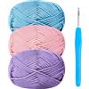 Renyiz - Filato di cotone spesso per uncinetto, 3 x 50 g, per principianti, filato per amigurumi, con uncinetto da 4 mm, kit per uncinetto per principianti, rosa