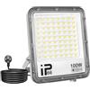 Willpower Proiettori a LED per esterni, 100 W, 10000 lm, luci di sicurezza a LED, 6000 K, bianco freddo, impermeabilità IP66, per giardino, garage, cortile, prato, cortile, officina, patio, cavo da 1