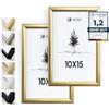 Heimlich® - Cornice per foto - 10x15 cm, Alluminio Metallo, Oro, Confezione da 2 - Piccole cornici per foto con copertura in foglio di plastica - Montaggio a parete o esposizione da tavolo