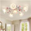 meibeileil Plafoniera Led Soffitto Floreali Vintage,Lampadario Soggiorno Con Paralume In Vetro E Rose In Ceramica Rosa,Plafoniera Soffitto Nordica Per Camera Da Letto Cucina Corridoio E27 5+1 Heads