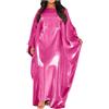 Generisch Abito musulmano da donna in raso, abaya, islam, musulmano, maniche a pipistrello, elegante, tinta unita, lungo, da preghiera, caftano, ramadan, abbigliamento da ballo, festival, Colore: rosso, Taglia