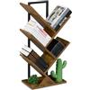 Relaxdays Piccolo Scaffale Libreria, Mobile da Terra con 4 Ripiani ad Albero per Libri, CD e Dvd, 71x40x21,5 cm, Marrone, Fibra di Legno, Acciaio