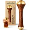 SoulGenie HealthAndYoga BronzLift Kansa Wand - Tappo in bronzo su entrambi i lati - Flaconcino di olio per viso di bellezza aggiunto - Strumento di bellezza ayurveda per lo yoga del viso, per massaggio al collo