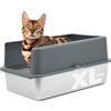 iPrimio Lettiera in acciaio inox con lati chiusi - XL per gatti grandi - lettiera in acciaio inox facile da pulire con lati alti, 1 padella con custodia