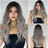 Siudus Parrucche ricci lunghi ricci grigio scuro per le donne Ombre grigio ondulato parrucca per capelli onda centrale fibra sintetica per cosplay uso quotidiano