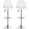 RELOVE Set di 2 Sgabello da Bar Moderno Sgabello Alto con schienale in Simipelle Sedia Alta da Cucina Regolabile Girevole-Bianco-2pz