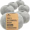 HANSA-FARM 100% lana di alpaca in più di 50 colori (non punge), set da 300g (6 x 50g), lana di baby alpaca morbida per maglieria e uncinetto in 6 spessori di filato - Gomitoli lana grigio chiaro