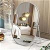 Gosider Specchio da scrivania ovale girevole a 90°, specchio portatile ad alta definizione per piano di lavoro, toilette, soggiorno, camera da letto, bagno, grande, argento