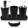 WIYETY Set di 5 accessori da bagno, set di accessori da bagno in plastica con bicchiere per spazzolino, porta spazzolino, portapenne, portasapone, accessori da bagno, set regalo (nero)