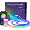 PSTAR Neon Striscia LED 1 Metri, Bluetooth RGBIC IP67 Impermeabile con Telecomando e App, DIY Forma, Sincronizzazione Musica, Camera, Cortile, Giardino, Gaming, Festa Decorazione