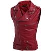 Foweknow Giacca in pelle punk rock, da uomo, per motociclisti, slim fit, risvolti, gilet in pelle, senza maniche, classico, con chiusura lampo, tinta unita, per il tempo libero, Colore: rosso, XL
