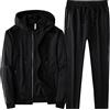 Generic O Gilet da uomo, casual, due pezzi, blocco di colore, chiusura lampo, felpa con cappuccio, pantaloni a vita media, tuta sportiva da uomo con tasche, gilet taglie grandi, Nero , XXXXL