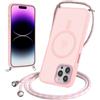 Yoedge Magnetica Cover per iPhone 11 Pro Max 6,5 con Cordino, Compatibile con MagSafe, Custodia Traslucida Opaca Hard PC Sottile TPU Antiurto Protettiva Case con Tracolla Laccio Corda Collana, Rosa