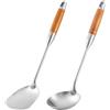 TsunNee Set di 2 utensili da cucina in acciaio inox, 304 spatola wok in acciaio inossidabile e mestolo da zuppa con manico in legno resistente al calore