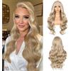 Sapphirewigs Parrucca frontale in pizzo da 13 x 4 cm, biondo latte, ondulata, sintetica, con pizzo frontale, per feste, appuntamenti, uso quotidiano, Natale, aspetto naturale, 66 cm