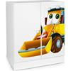 leomark Mobiletto moderno bianco - motivo ESCAVATORE - mobili per la cameretta dei bambini, armadio, cassettiera, ripiani regolabili in altezza, dimensioni: 60 x 42 x 78 cm.