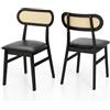 RELAX4LIFE Set Sedie da Pranzo in Legno da 2, Sedie da Cucina Rivestite in PU con Schienale in Rattan a Maglie Traspiranti, Sedie Imbottita Rustiche senza Braccioli per Cucina (Nero)