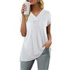 Florboom Maglietta casual da donna con scollo a V a maniche corte e lunghe a pieghe, Stylel-bianco, 50-52