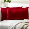 Encasa XO Encasa Homes Set 2 pezzi di coperture ammortizzanti in VELLUTO (30 x 50 cm), Rosso- semplici, resistenti, morbide e liscie, lavabili, a grandi quadrati decorativi, cuscino federa per divano, sofa