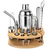 AYAOQIANG Cocktail Shaker Set, kit cocktail shaker 750ML Professionale 14 Pezzi in Acciaio Inox con Supporto in Legno, Kit aperitivo Cocktail Set per Bar, Party, Picnic, Celebrazione (14PCS)