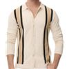 Generic Polo da uomo a maniche lunghe, slim fit, a righe, leggera, con bottoni, elegante, a righe verticali, casual, elegante, Beige, M