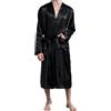 OWEIEYEU Accappatoio da uomo in raso di seta tinta unita lungo vestaglia pigiama camicia da notte kimono vestaglia, Vestaglia Nera, XL