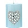 Hervit Candela Laccata con Cuore in Strass - Moccolo con Simbolo Amore e Purezza per Cerimonie Matrimonio Segnaposto Bomboniera Nascita Battesimo Comunione Ø6x8cm (Azzurro)