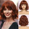 PORSMEER Parrucca Bob Corta in Rame Arancione con Frangietta per Donne, Parrucca Naturale da Donna in Capelli Sintetici Multicolore per Uso Quotidiano, Festa, Halloween, Cosplay, Capelli Ondulati e