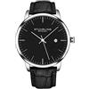 Stührling Stuhrling Original Mens Watch Calfskin Leather Strap - Dress + Casual Design - Analog Watch Dial with Date, 3997Z Watches for Men Collection (Silver Black)