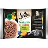SHEBA Nature's Collection Selezione di sapori 4x85 g Alimento umido completo per gatti adulti, bocconcini in salsa con pollo, tacchino, tonno e salmone