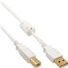 InLine 21265 Cavo USB 2.0, Type a Maschio a Type B Maschio,/PIN Dorati, con Ferrite, 1M Bianco