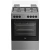 Beko Cucina a Gas 4 Fuochi Forno Elettrico Ventilato con Grill Larghezza x Profondità 60x60 cm con Coperchio colore Acciaio Inox e Nero - FBE62120XD