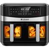 LLIVEKIT Friggitrice ad Aria 10 L con 2 Cestelli, Forno Elettrico con Funzioni 12-in-1 con Grill, Griglia e Spiedini, Smart Finish, Match Cook, Preriscaldamento e Disidratazione, 2800 W